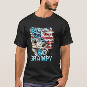 Mens Reel Cool Grampy 4th July Fishing USA Flag Da T-Shirt