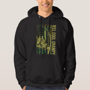 Mens Reel Cool Grampy American Flag Fisherman Reel Hoodie