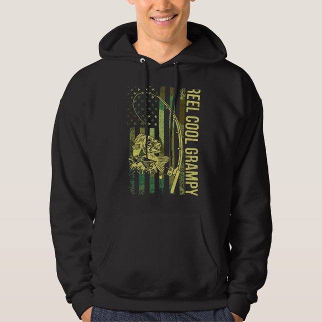 Mens Reel Cool Grampy American Flag Fisherman Reel Hoodie (Front)