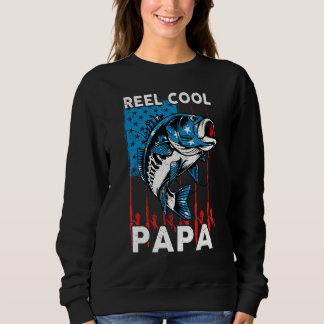 Mens Reel Cool Papa 4th of July American Flag Dad  Sweatshirt
