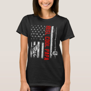 Mens Reel Cool Papa American Flag Family Fathers D T-Shirt