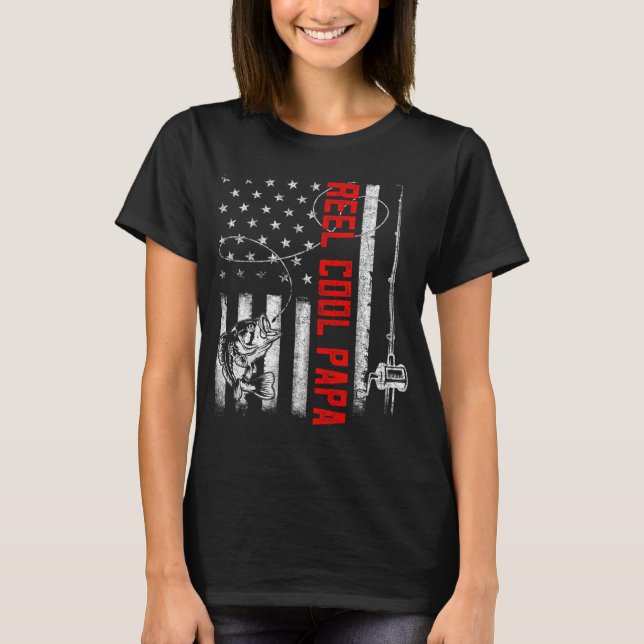 Mens Reel Cool Papa American Flag Family Fathers D T-Shirt (Front)