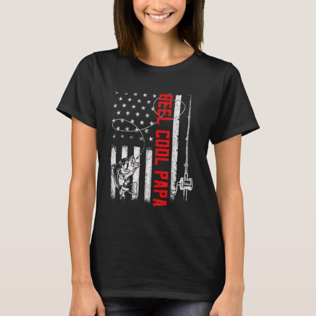 Mens Reel Cool Papa American Flag Family Fathers D T-Shirt (Front)