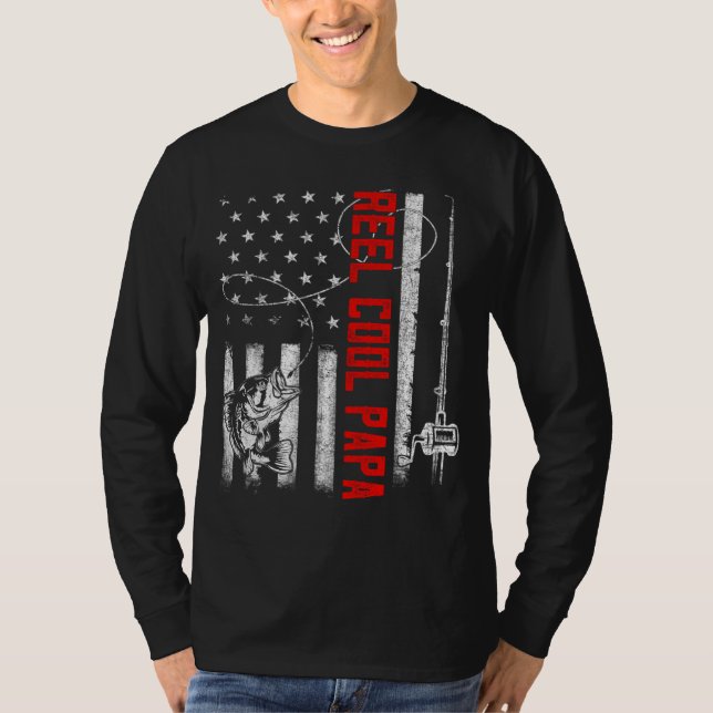 Mens Reel Cool Papa American Flag Family Fathers D T-Shirt (Front)