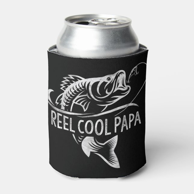 Mens Reel Cool Papa Fishing Dad Gifts Father's Day Can Cooler (Can Front)