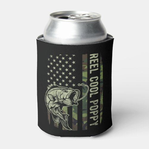 Mens Reel Cool Poppy Camouflage American Flag Fath Can Cooler