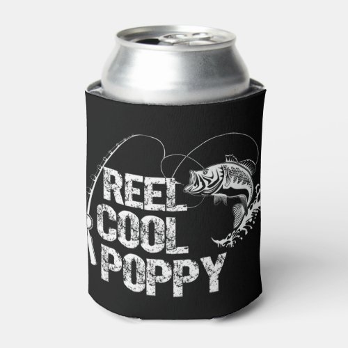 Mens Reel Cool Poppy Design with Fish and Fishing  Can Cooler