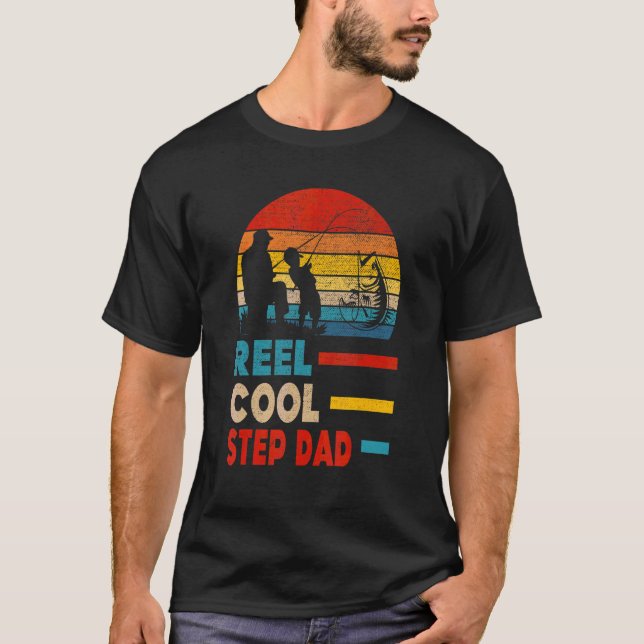 Mens Reel Cool Step Dad Fisherman Daddy Father Day T-Shirt (Front)