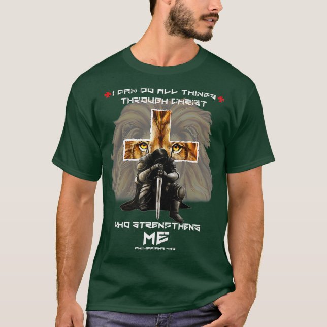 Mens Religious Gifts For Men Dad Lion Cross Day T-Shirt (Front)
