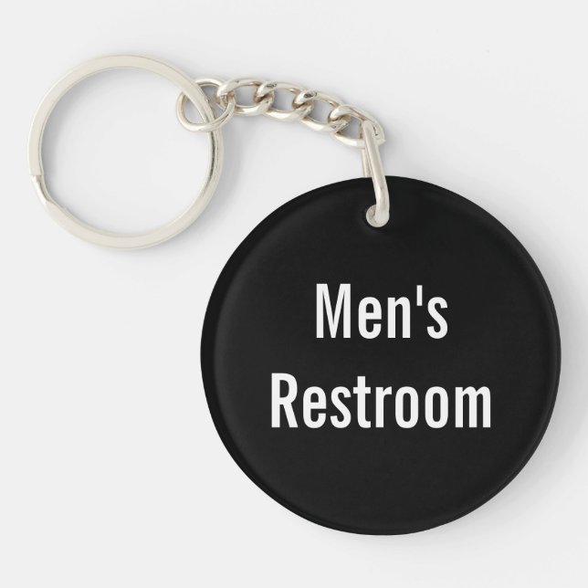 Men's Restroom Black and White Text Template  Keychain (Front)