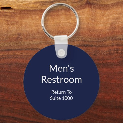 Mens Restroom Return To Suite Blue  White Text Keychain