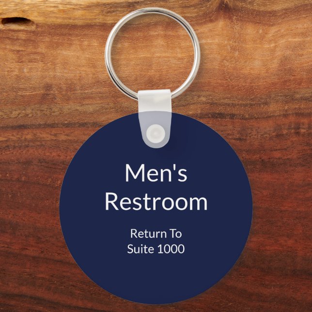 Men's Restroom Return To Suite Blue & White Text Keychain (Front)