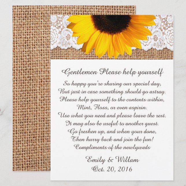Mens Restroom Wedding Basket Sign Invitation (Front/Back)