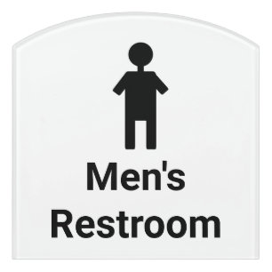 Men's Restroom with Man Silhouette Business White Door Sign