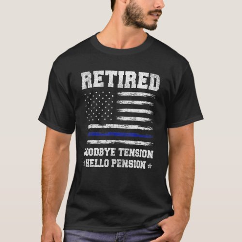 Mens Retired Police Officer Shirts American Flag  T_Shirt