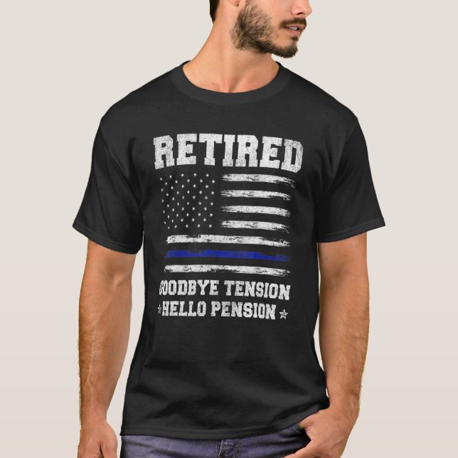 Mens Retired Police Officer Shirts, American Flag  T-Shirt (Front)
