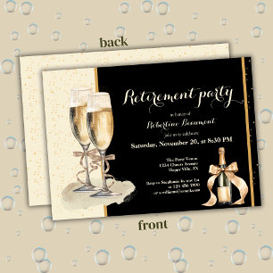 Men's Retirement Gold Black Champagne Party Invitation