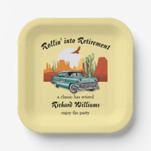 Men's Retirement Retro Classic Blue Car Desert Paper Plates
