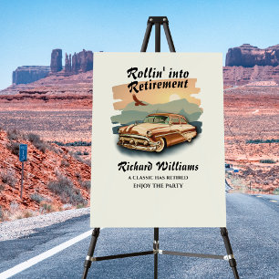 Men's retirement retro classic car desert sunset  foam board