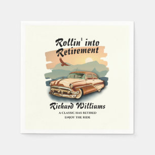 Men's retirement retro classic car desert sunset  napkins