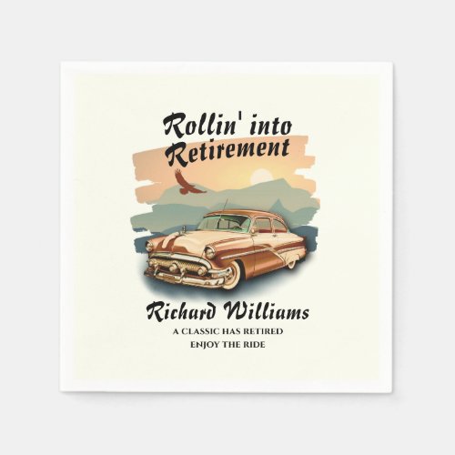Men's retirement retro classic car desert sunset 