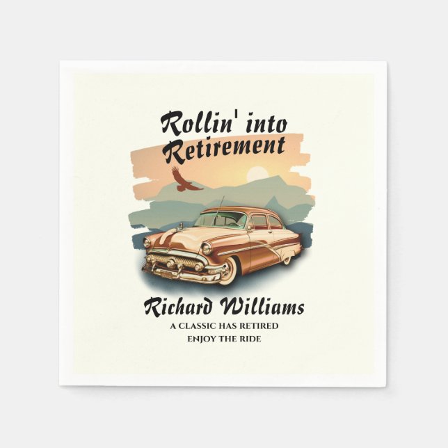 Men's retirement retro classic car desert sunset  napkins (Front)