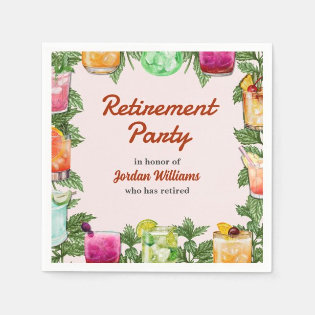 Men's Retirement Summer Backyard Cocktail Party  Napkins (Front)