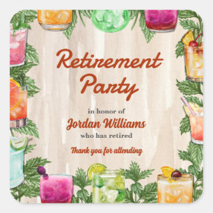 Men's Retirement Summer Backyard Cocktail Party Square Sticker