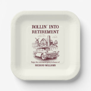 Men's Retirement Vintage Barn Car Rollin' into  Paper Plates