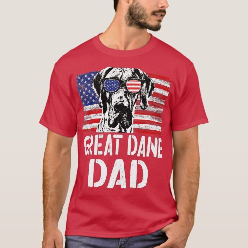 Mens Retro American Flag Great Dane Dad Dog Gift F T_Shirt