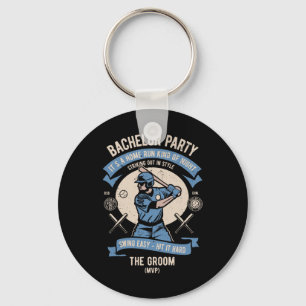 Mens Retro Bachelor Party Baseball Keychain