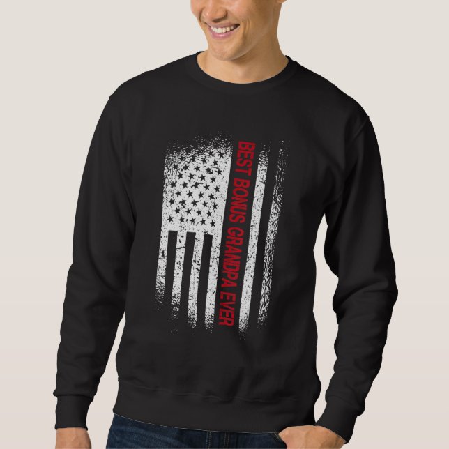 Mens Retro Best Bonus Grandpa Ever American Flag F Sweatshirt (Front)