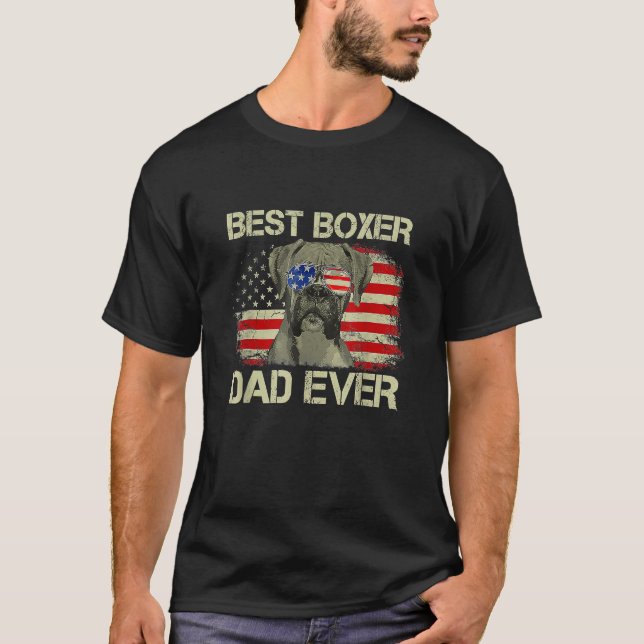 Mens Retro Best Boxer Dad Ever US Flag Dog  Father T-Shirt (Front)