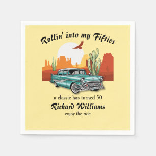 Men's Retro Classic Blue Car Desert 50th Birthday Napkins