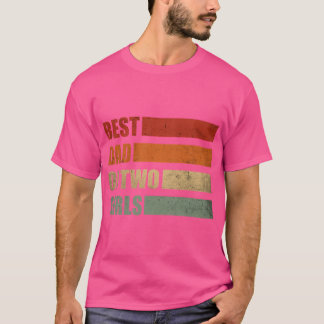 Mens Retro Dad of 2 Girls Announcement Outnumbered T-Shirt