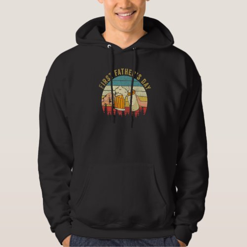 Mens Retro First Fathers Day  Dad Daddy Beer  Ba Hoodie