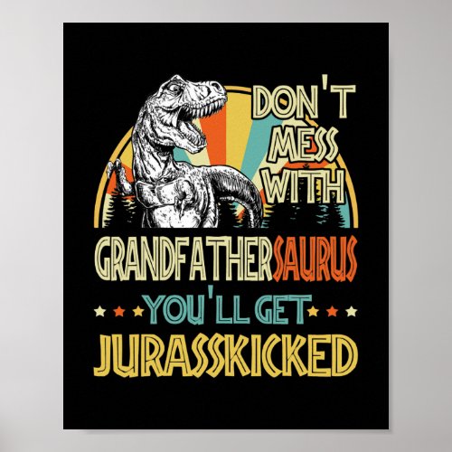 Mens Retro Grandfathersaurus Dinosaur T Rex Poster