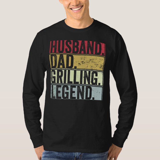 Mens Retro Husband Dad Grilling Legend   For Fathe T-Shirt (Front)