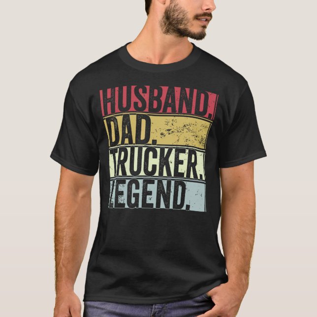 Mens Retro Husband Dad Trucker Legend   For Father T-Shirt (Front)