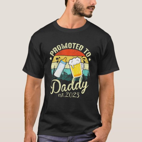 Mens Retro Promoted To Daddy Est 2023 First Dad T_Shirt