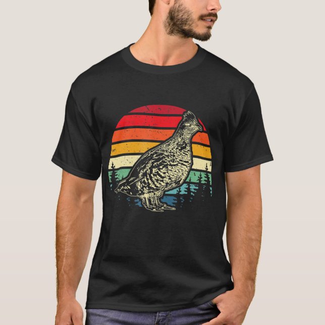Mens Retro Ruffed Grouse Bird Hunting Birding T-Shirt (Front)