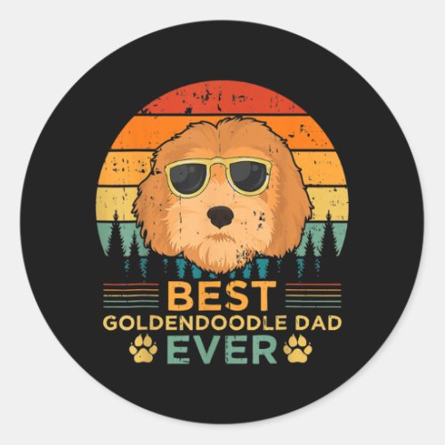 Mens Retro Style Best Goldendoodle Dad Ever Classic Round Sticker