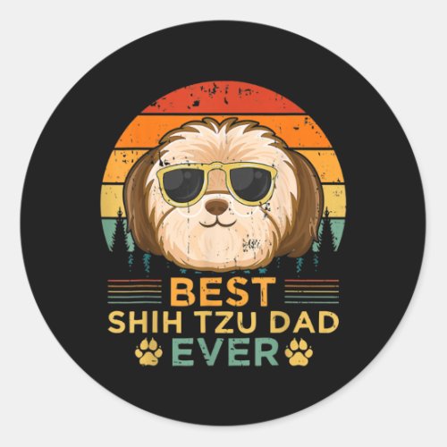 Mens Retro Style Best Shih Tzu Dad Ever Fathers Classic Round Sticker