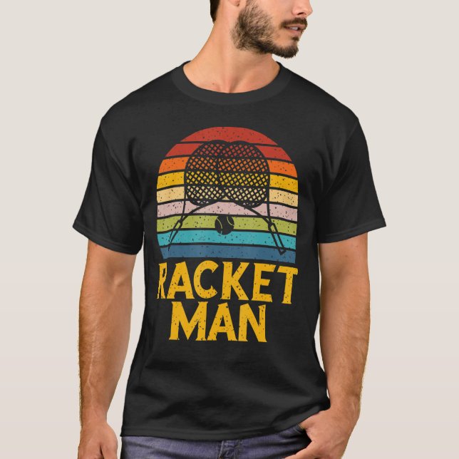 Mens Retro Tennis Lover Racket man Tennis Player T-Shirt (Front)