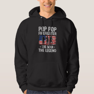 Mens Retro Us Flag Father's Day Pop Pop Firefighte Hoodie