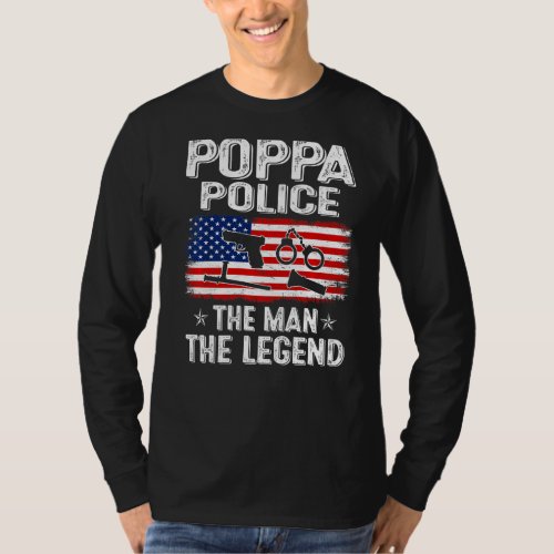 Mens Retro Us Flag Fathers Day Poppa Police The L T_Shirt