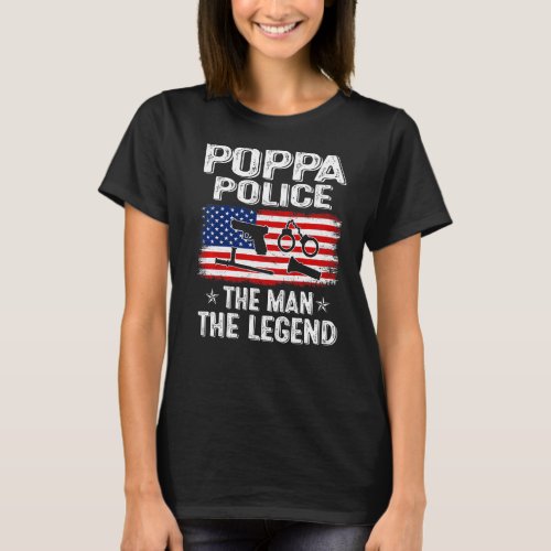 Mens Retro Us Flag Fathers Day Poppa Police The L T_Shirt