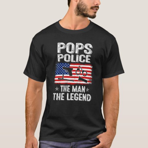 Mens Retro Us Flag Fathers Day Pops Police The Le T_Shirt