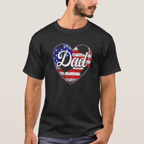 Mens Retro Usa Flag Heart Soccer Dad Fathers Day  T_Shirt