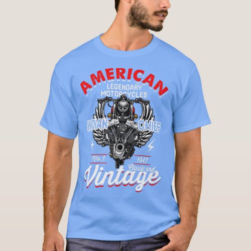 Mens Retro Vintage American Motorcycle Indian Old  T_Shirt